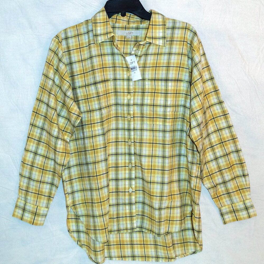 LOFT Women’s Medium Yellow Plaid Button-Down Shirt – NWT